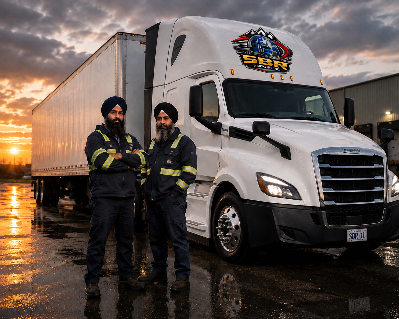 SBR Sikh fleet team standing beside a white transport truck